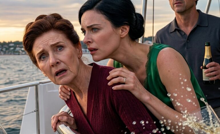 “Sig hej til hajerne,” hviskede min svigerdatter, mens hun pressede mig op mod yachtens ræling. Min søn stod bare der og smilede. De troede, de kunne stjæle min formue på 3 milliarder dollars og presse mig op i et hjørne uden nogen udvej. Men da de kom hjem … sad jeg allerede der og ventede – med en særlig gave. Og det værste var, at jeg næsten var med på det, fordi en lille del af mig stadig ville tro på, at en tirsdag kunne være normal.