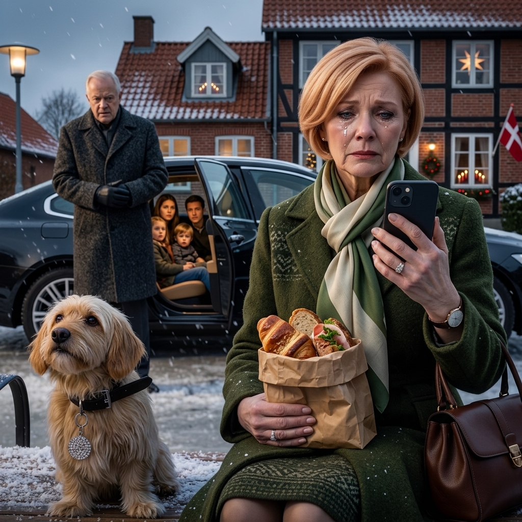 Juleaften sad jeg ude i kulden, mens min familie spiste aftensmad indenfor. Jeg brækkede min eneste sandwich over på grund af en rystende hund – så bemærkede jeg en diamant på dens halsbånd. Jeg ringede til nummeret, der var indgraveret på det, og en sort Mercedes dukkede op ud af ingenting. Butleren sagde, at hunden tilhørte en handicappet milliardær, jeg havde passet for år tilbage … og da han så mig, gjorde han noget, der ændrede mit liv.