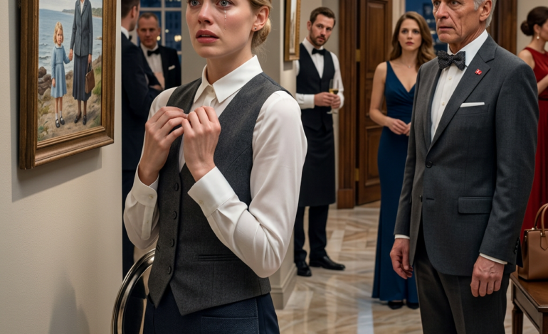 Jeg var bare cateringpigen, der bar champagne gennem et galleri på Manhattan, indtil jeg stoppede foran et maleri til 150.000 dollars og sagde: “Hr., det tilhører mig – jeg tegnede det, da jeg var seks,” og den sølvhårede ejer, der smilede, som om han ejede rummet, blev helt stille, fordi billedet på hans væg ikke bare var kunst fra et “ukendt barn”, det var det sidste, jeg lavede til min mor, før han tog mig med hjem.