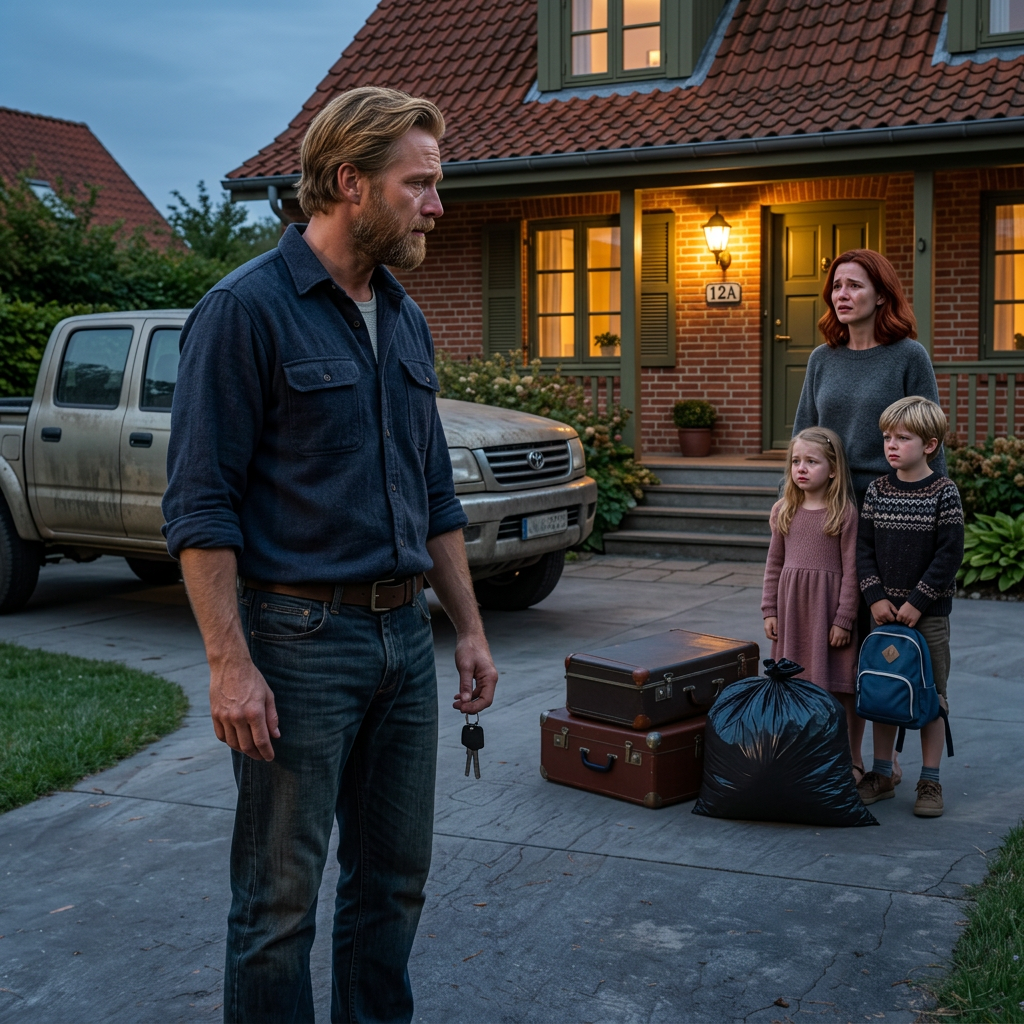 Da min søster dukkede op på verandaen i det hus, jeg købte, efter at min kone og familie havde ødelagt mit liv – med to trætte børn, tre kufferter og den samme mund, der engang fortalte mig, at jeg fortjente at blive snydt – kiggede hun på nøglerne i min hånd, så mig lige i øjnene og sagde: “Du ville ikke lade din egen niece og nevø blive hjemløse,” som om alt, hvad jeg havde genopbygget, var hendes at gøre krav på