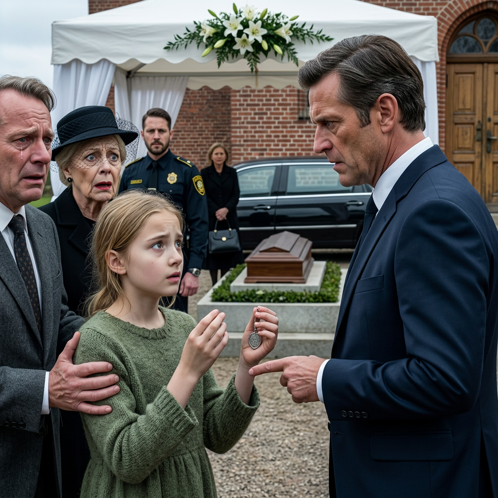 I det præcise øjeblik Helena Sterlings kiste blev sænket ned i jorden, brød en lille, jordplettet pige gennem de hvide liljer, holdt en blå ring op og råbte: “Stop – den kvinde er ikke din kone”, og forvandlede dermed en milliardærs perfekte offentlige sorg til et meget offentligt opgør med en hemmelighed, som nogen allerede havde brugt millioner på at begrave, før graven var fyldt.
