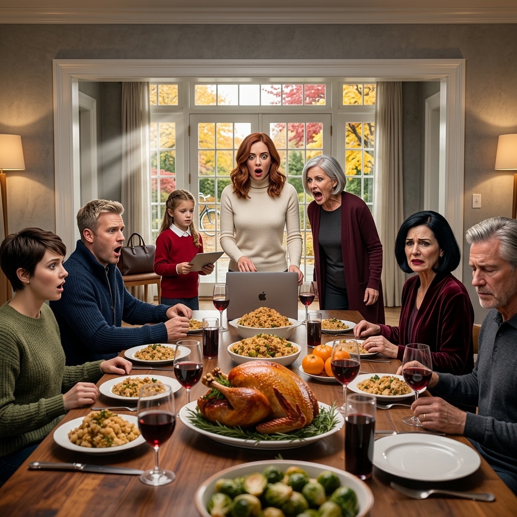 Ved Thanksgiving snuppede min søster min bærbare computer, smilede til et bord fyldt med slægtninge og sagde: “Lad os vise alle, hvad Sarah virkelig har lavet,” for i min familie var jeg den stille datter med det lille antikvitetsforretningsjob, den de hånede, ignorerede og sendte væk for at nyse – indtil én lysende skærm, ét frossent rum og ét nummer, som ingen måtte se, ændrede alt.