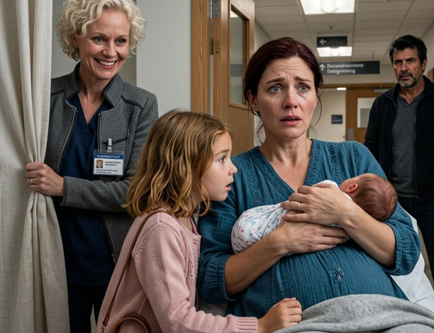 Min datter trak hospitalsgardinerne for og hviskede: “Mor, kom ind under sengen nu,” og et minut senere, fra mørket under min barselsseng med min nyfødte i mine arme, hørte jeg min mand svare den samme sygeplejerske, der havde givet mig piller, jeg aldrig havde bedt om, og pludselig føltes den mirakelfødsel, jeg havde bedt om i syv år, ikke længere som den lykkeligste dag i mit liv.