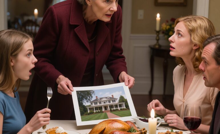 Ved Thanksgiving spurgte min bedstemor: “Hvorfor bor der et ældre par i det millionhus, jeg købte til dig?” Min søster blev bleg, mine forældre rakte ud efter undskyldninger, og da bedstemor skubbede et fotografi hen over bordet, forstod jeg endelig, hvorfor hele mit liv var faldet fra hinanden, mens kalkunen kølnede af, min far tabte sin kniv, og rummet blev stille nok til at høre hver eneste løgn ånde.