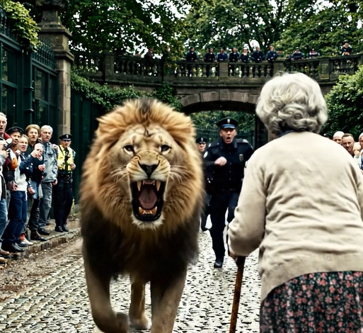 En løve flygtede fra zoologisk have, og da de bemærkede en gammel kvinde i parken, stoppede de ved siden af ​​hende; snigskytter havde allerede sigtet ham, men i det øjeblik skete der noget uventet.