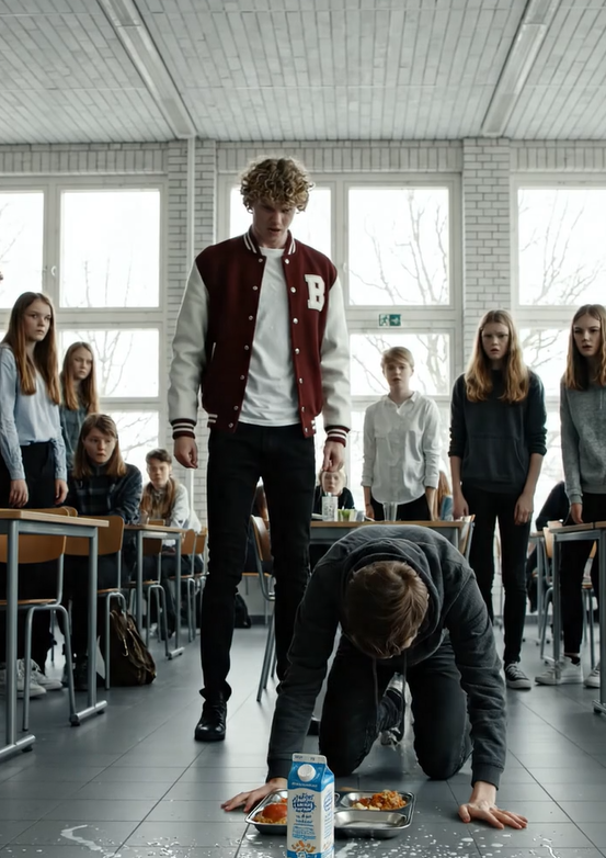 I skolens cafeteria begyndte en dristig elev at håne den nyankomne og kastede sin mad sammen med bakken på gulvet, men han kunne ikke engang forestille sig, hvad der ville ske med ham om bare et par minutter.