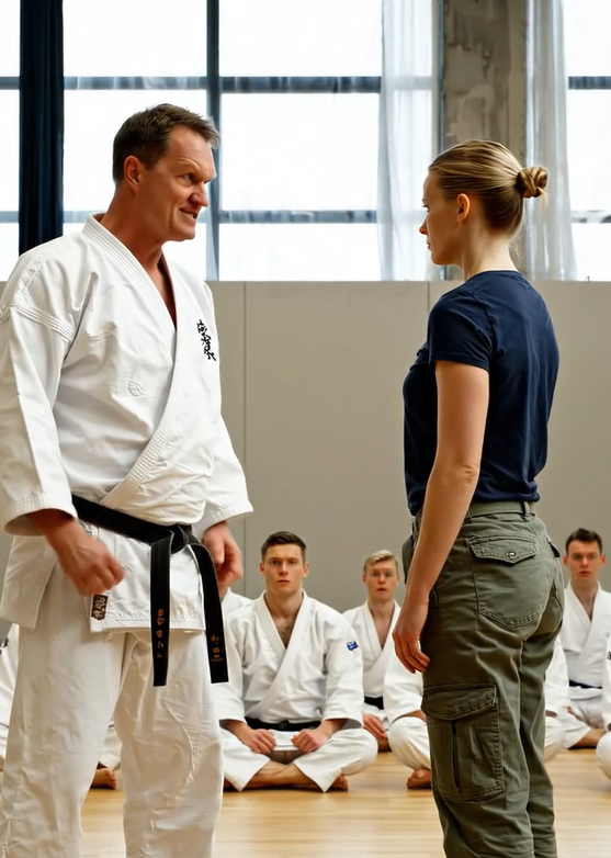 En karateka med sort bælte råbte ad en simpel tjenestepige og forsøgte at ydmyge hende foran alle atleterne, men en enkelt gestus fra pigen chokerede hele gymnastiksalen.