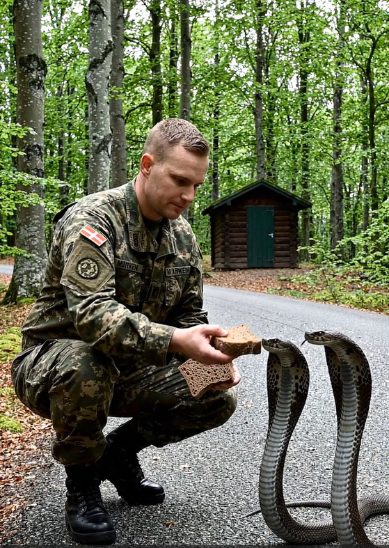 Soldaten fodrede slangeungerne næsten hver dag bare for sjov og var sikker på, at det hele var en harmløs leg, men en morgen, ved indgangen til teltet, ventede en rædsel ham, som han var fuldstændig uforberedt på.