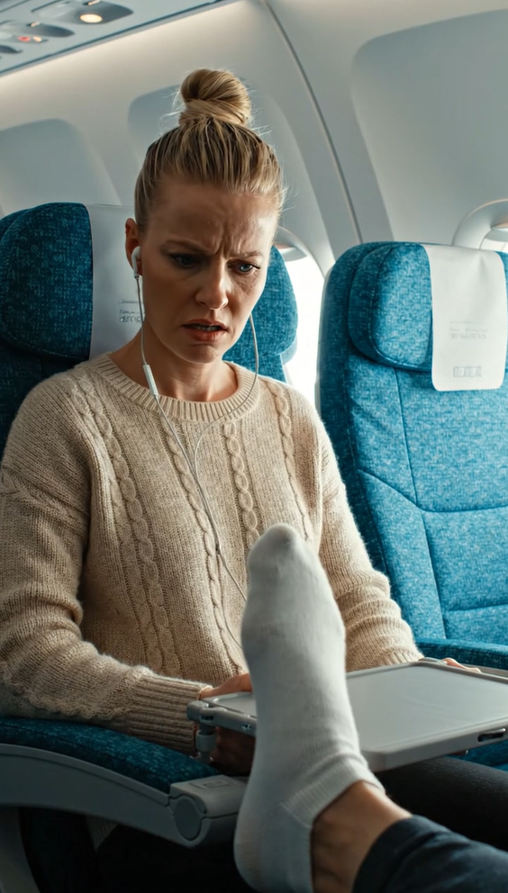 På flyet satte en fyr, der sad bag mig, pludselig sin beskidte fod direkte på mit armlæn – og jeg måtte give ham en lektion i høflighed.
