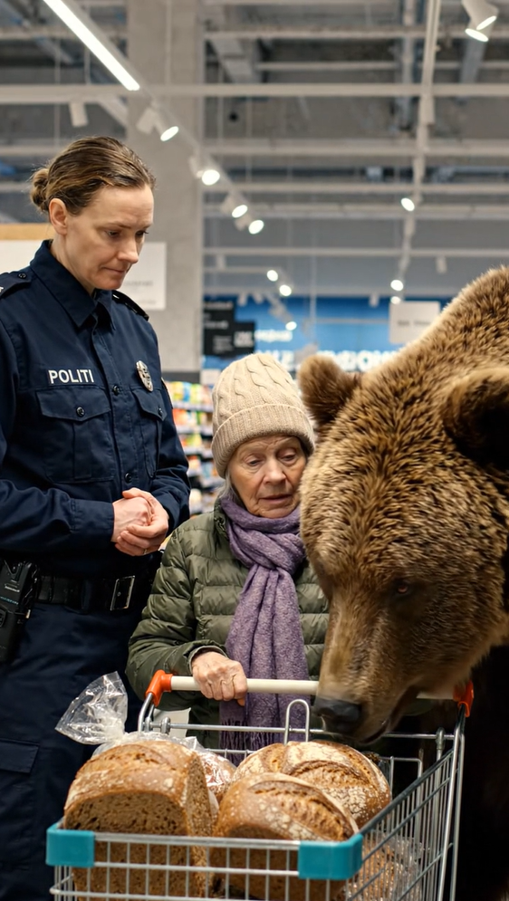 En ældre kvinde gik ind i en købmandsforretning med en bjørn: Da politiet ville hente kvinden og det vilde dyr fra et offentligt sted, gjorde bjørnen pludselig noget uventet.