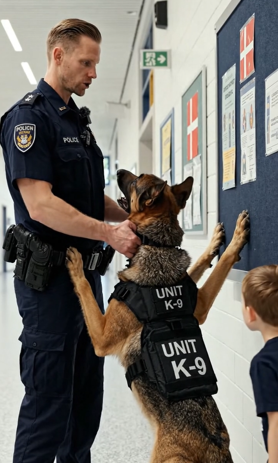 En servicehund blev ved med at gø ad et maleri, der hang på skolens væg. Og da han rev det i stykker med tænderne, chokerede det, han opdagede, alle.