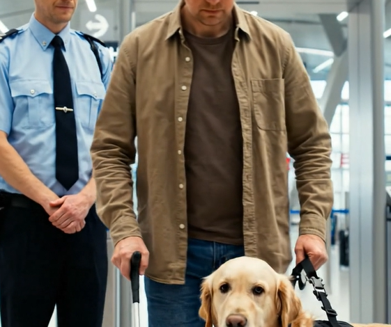 Da min førerhund gik gennem lufthavnens sikkerhedskontrol, gjorde en agent noget, der chokerede mig.