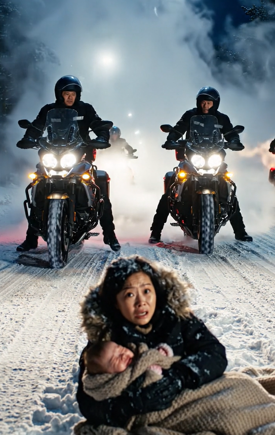 Under en snestorm fik motorcyklister øje på en kvinde, der lige havde født, på fortovet, og deres handlinger overraskede alle på stedet.