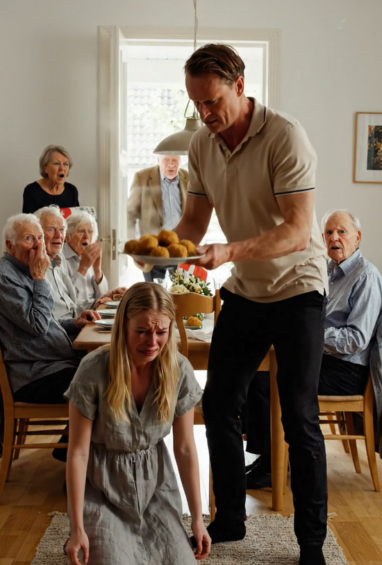 På min datters 28-års fødselsdag ankom vi med gaver til hende og vores nyfødte barnebarn og forventede glædestårer. I stedet åbnede døren sig til et mareridt: min datter knælede ved spisebordet, mens hendes mands familie lo og spiste omkring hende, som om hun var usynlig. Så hørte jeg ham sige: “Hun var kun god, fordi hun gav mig en baby. Nu er hun ubrugelig.” I det øjeblik brød noget indeni mig sammen – og det, der skete derefter, ændrede vores alles liv for altid. – Sande historier