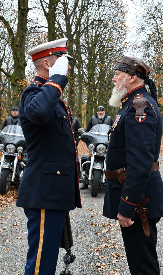“Såret, men urokkelig, holdt en marinesoldat sin salut i timevis under den brændende sol – indtil en frygtet bikerbande trådte til og ændrede alt”