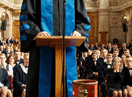 El estudiante subió inesperadamente al escenario con un cilindro de gas en plena ceremonia de graduación
