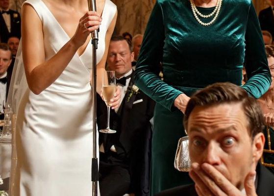 Ved min søns bryllup til 300.000 dollars løftede hans brud mikrofonen, pegede på mig foran tre hundrede gæster og kaldte mig en ‘gammel fed gris’. Balsalen lo så højt, at champagneglassene dirrede. Min søn kiggede ned på sin tallerken, som om kvinden, der havde opdraget ham, var blevet til et møbel. Jeg rørte kun ved perlerne ved min hals og smilede – for en af ​​mandene ved hovedbordet var lige blevet bleg, og han vidste, at fornærmelsen var landet på den forkerte kvinde.