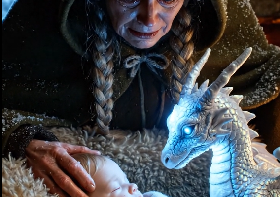 Babyen sov ved siden af ​​en hvid drage… Men da den gamle kvinde åbnede døren, hviskede hun: “De fandt ham” 🐉❄️
