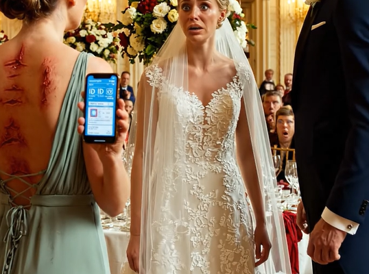 Hun vendte sig om ved brylluppet og afslørede arrene på ryggen … Men da bruden så billedet på telefonen, frøs hele salen 😱💔