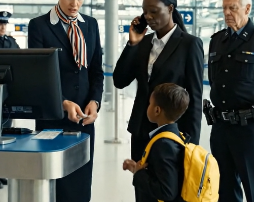Boarding-gate B4 blev fuldstændig tavs. En rasende gate-agent rev med et voldsomt ryk en første-klasse-billet ud af Cassandras hånd og snerrede højt, at folk som hende hørte til på økonomiklasse.